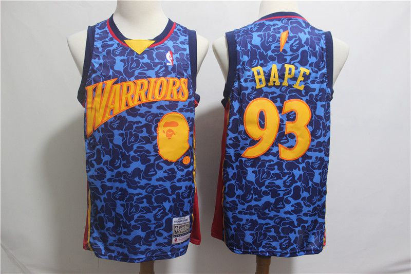 Men Golden State Warriors 93 Bape Blue Stitched NBA Jersey